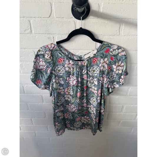 Blouse Short Sleeve By Loft In Blue & White, Size: M