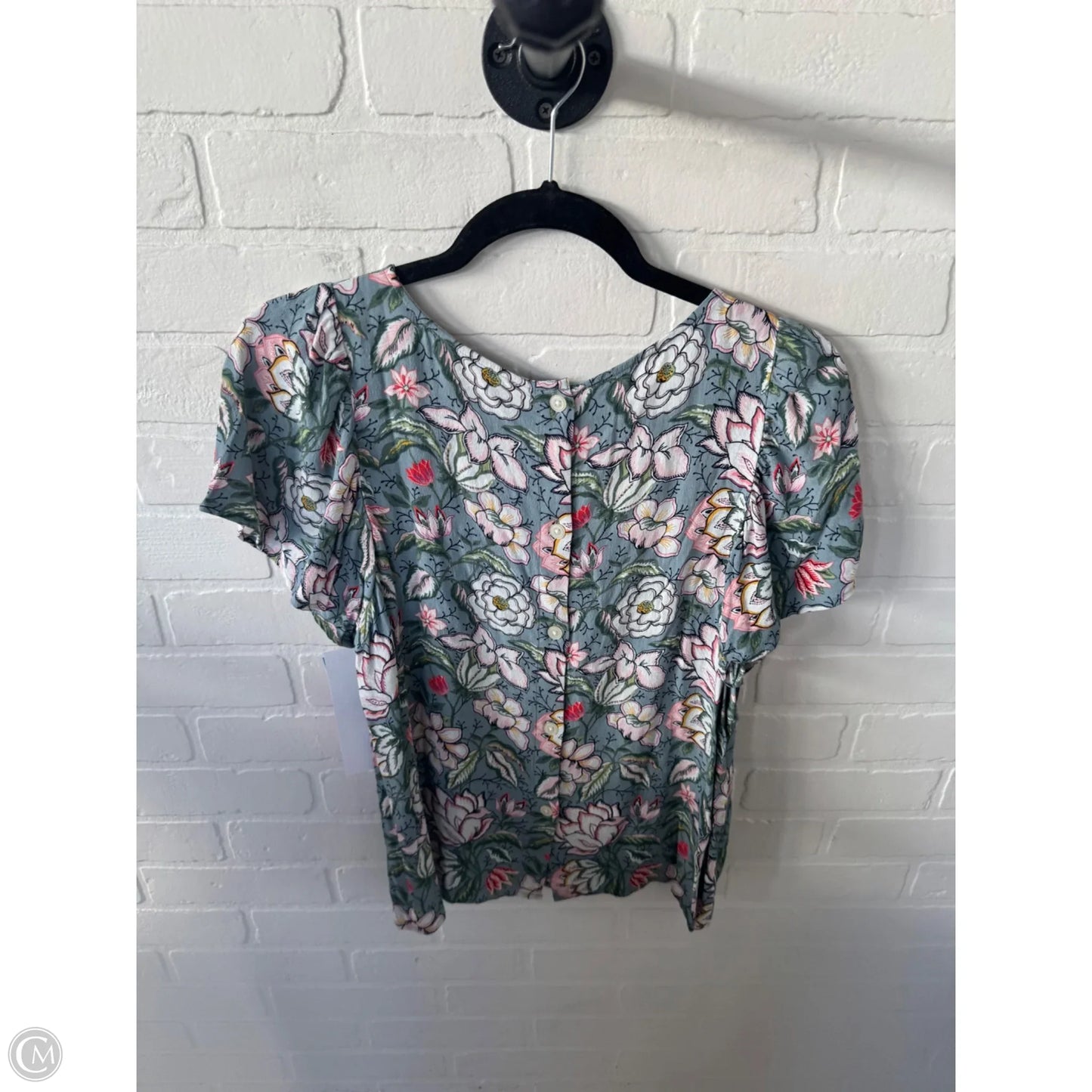 Blouse Short Sleeve By Loft In Blue & White, Size: M