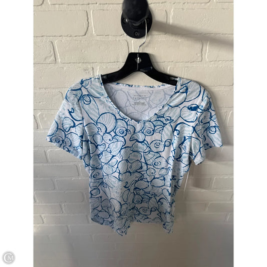Top Short Sleeve By Talbots In Blue & White, Size: M