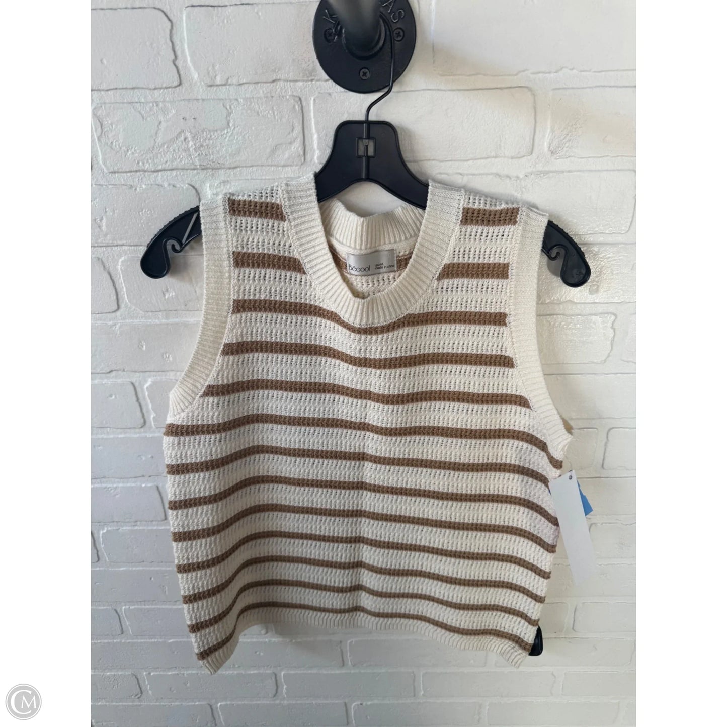Vest Sweater By Be Cool In Brown & Cream, Size: M