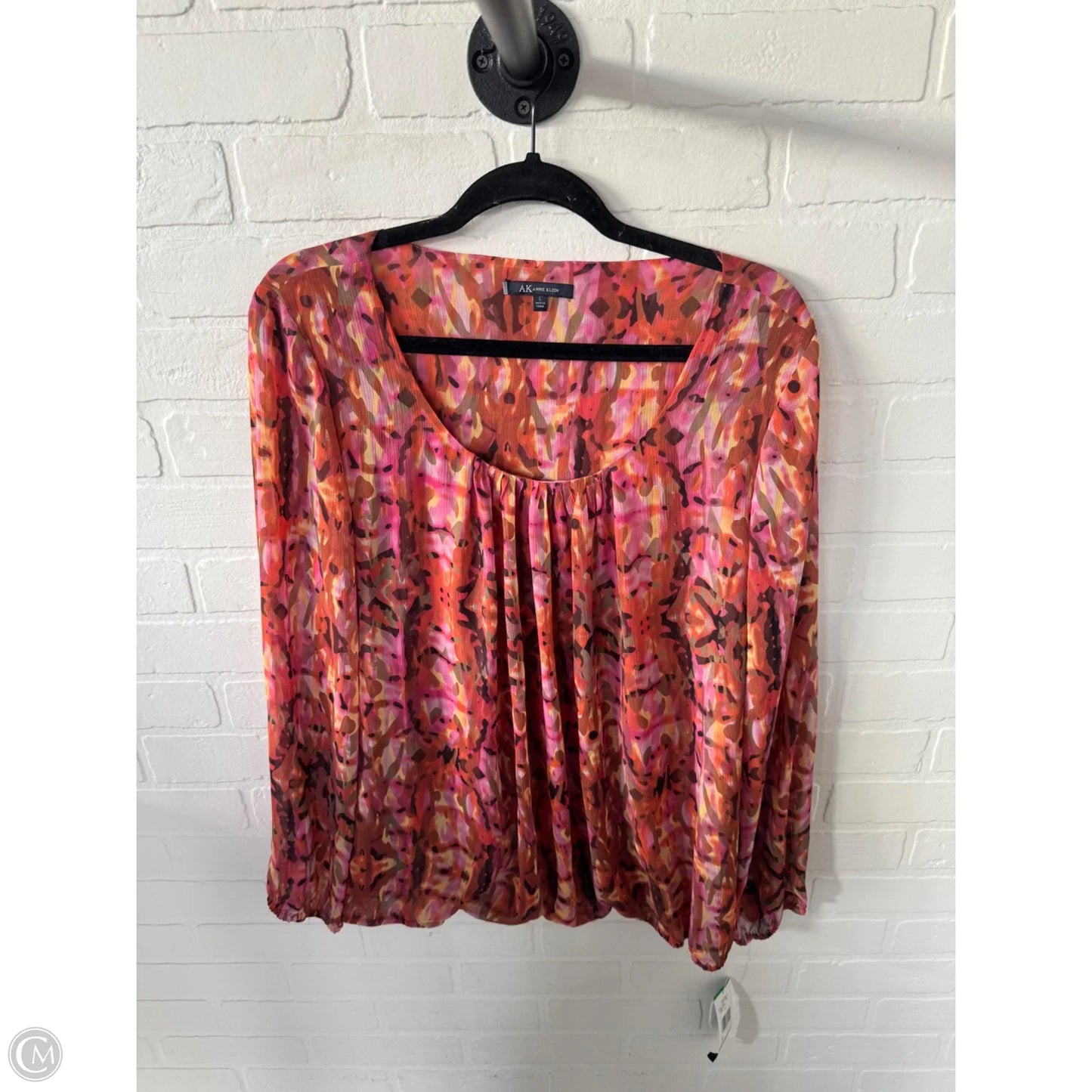 Blouse Long Sleeve By Anne Klein In Orange & Pink, Size: L