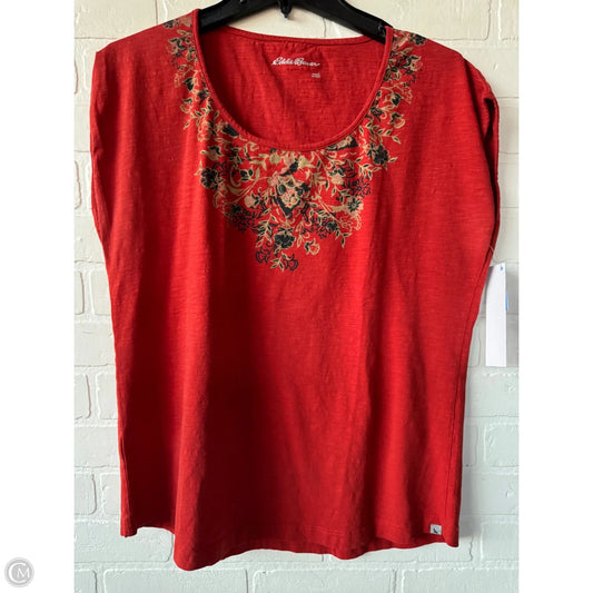 Top Short Sleeve By Eddie Bauer In Orange & Tan, Size: L