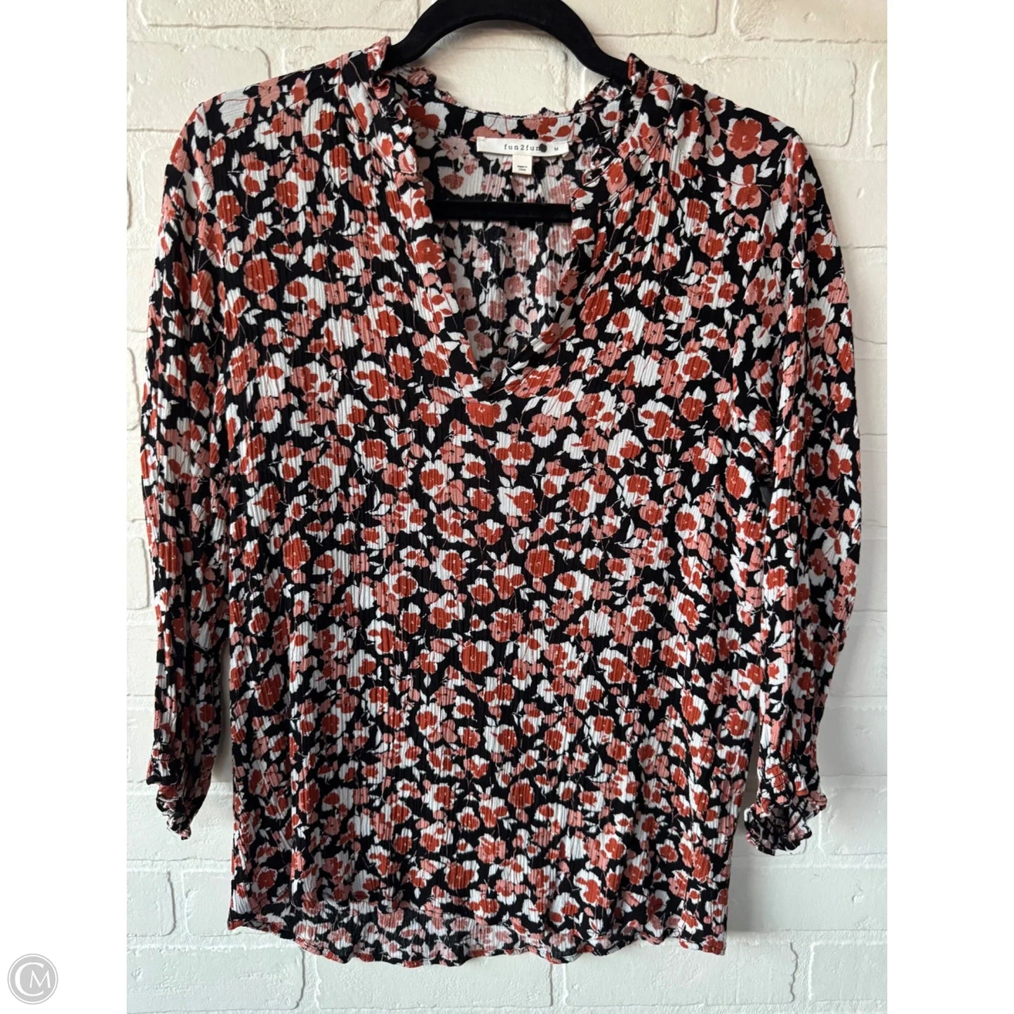 Top 3/4 Sleeve By Clothes Mentor In Black & Orange, Size: M