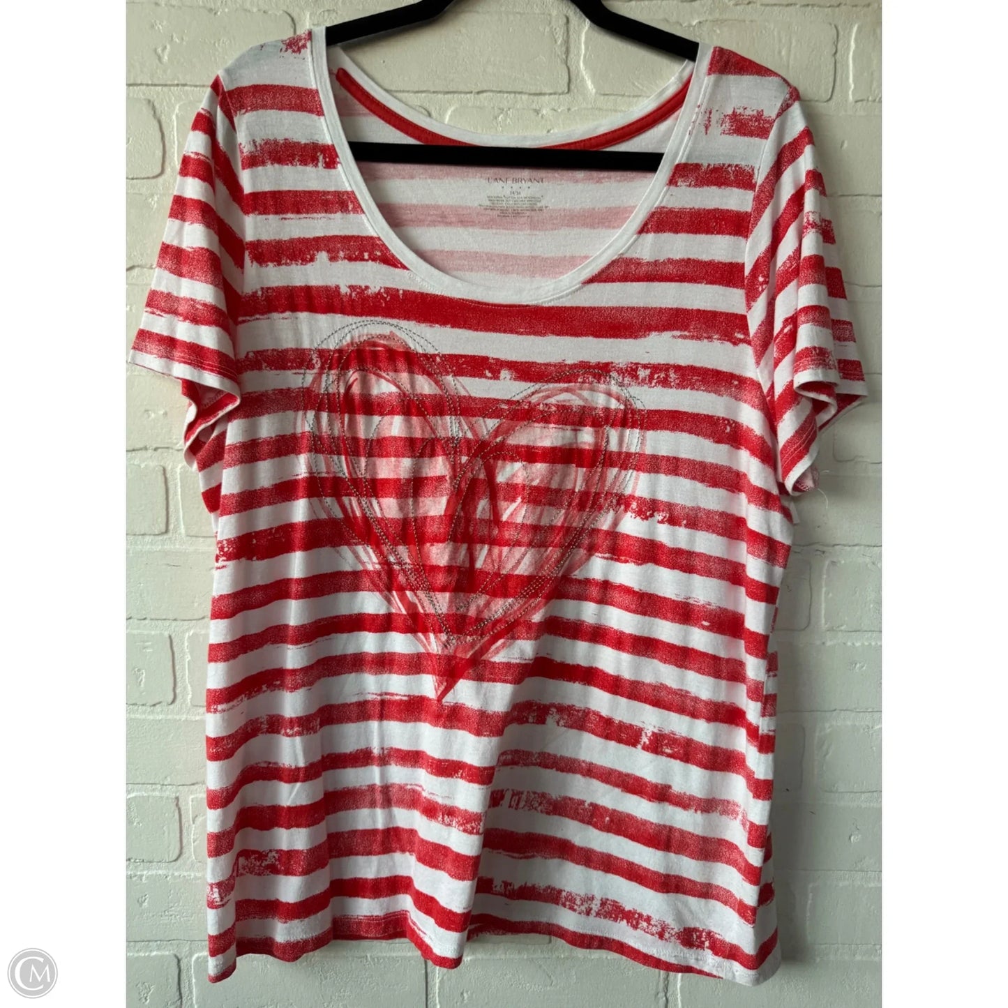 Top Short Sleeve By Lane Bryant In Orange & White, Size: Xl