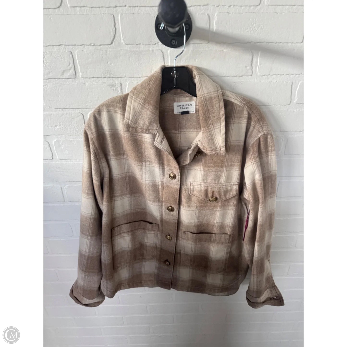 Jacket Shirt By American Eagle In Cream & Tan, Size: Xs