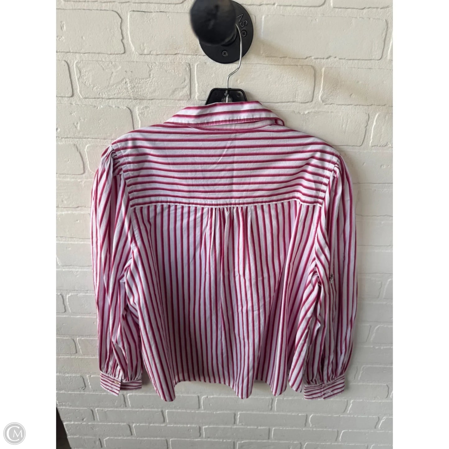 Top Long Sleeve By Free Assembly In Pink & White, Size: L