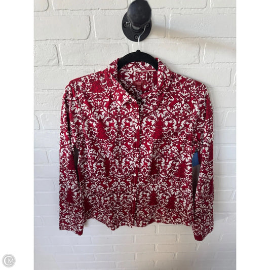 Top Long Sleeve By Talbots In Red & White, Size: M