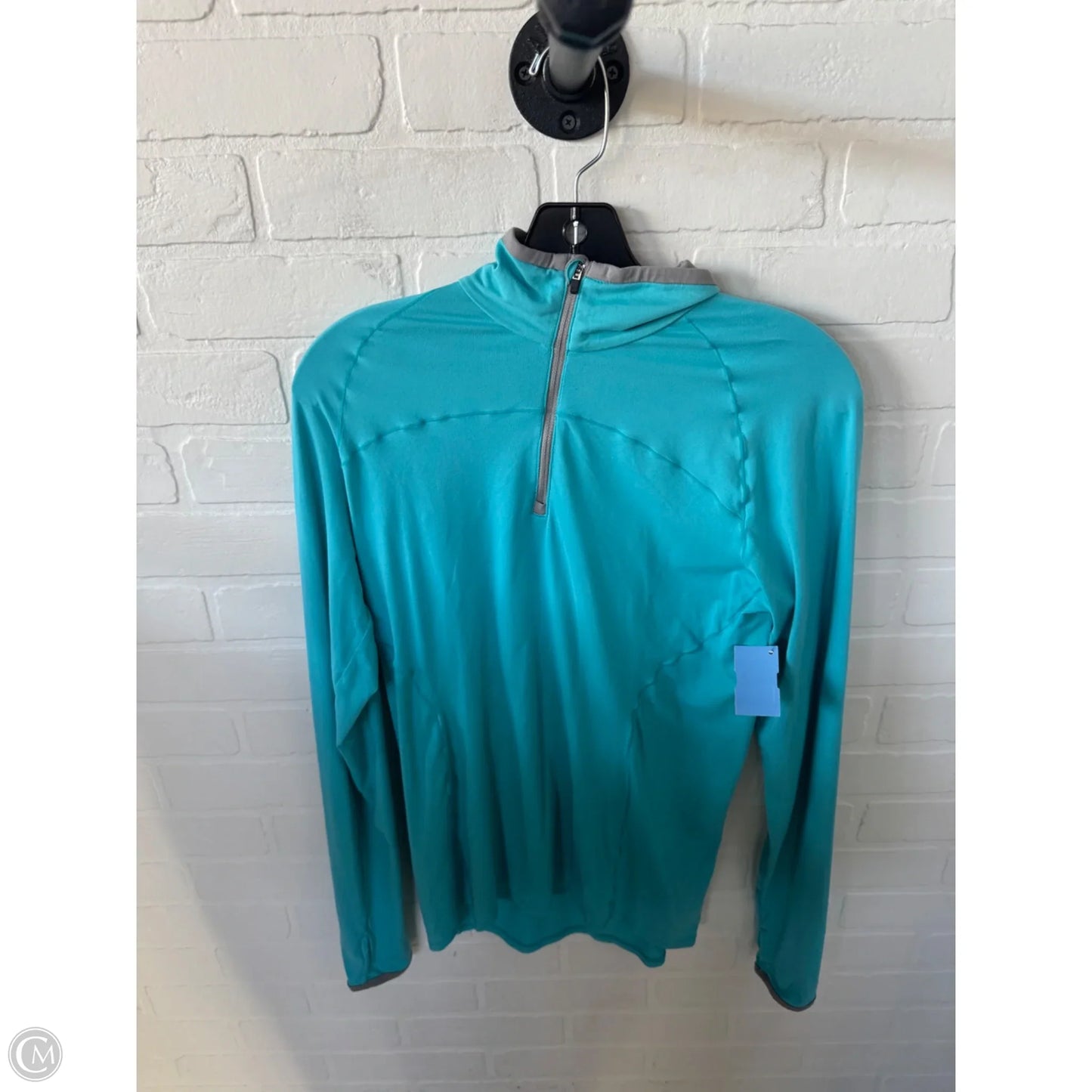 Athletic Top Long Sleeve Collar By Eddie Bauer In Blue & Grey, Size: M