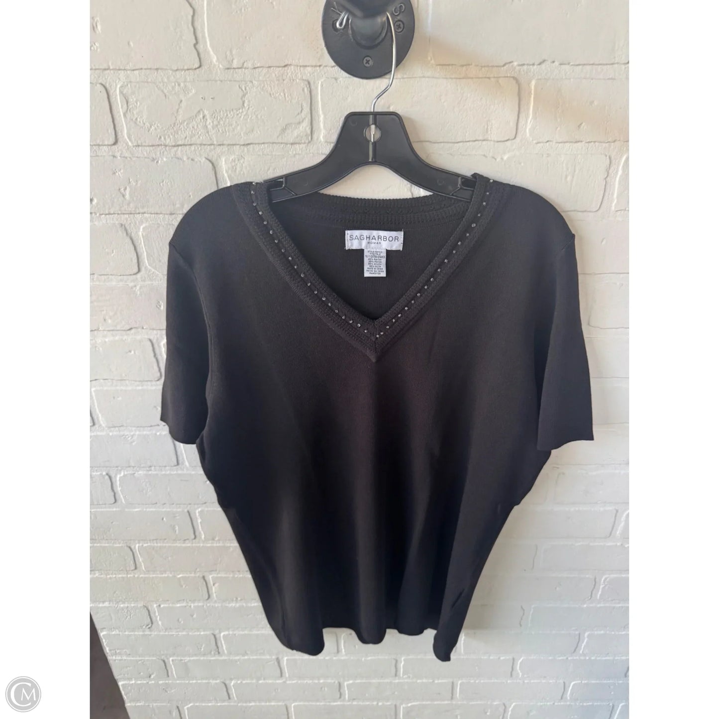 Sweater Short Sleeve By Sag Harbor In Black, Size: 1x