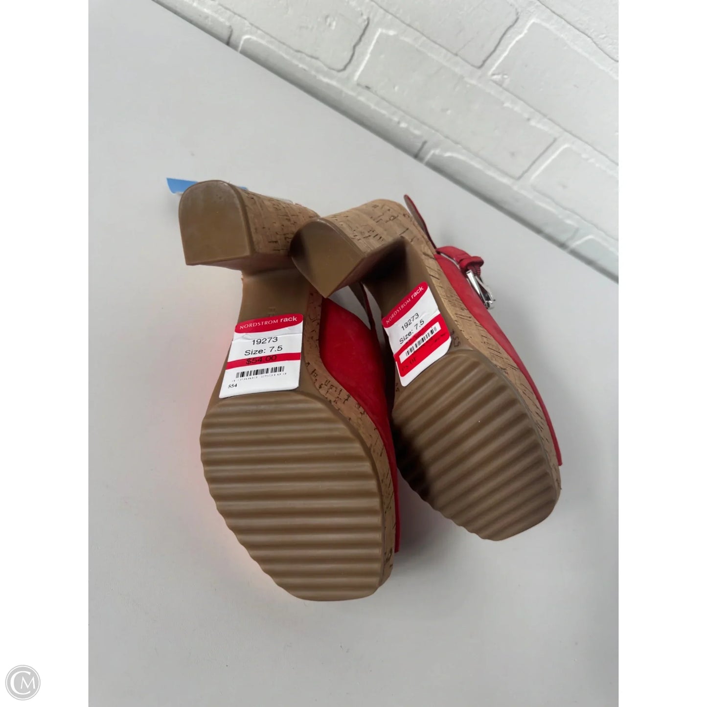 Sandals Heels Block By Franco Sarto In Red & Tan, Size: 7.5