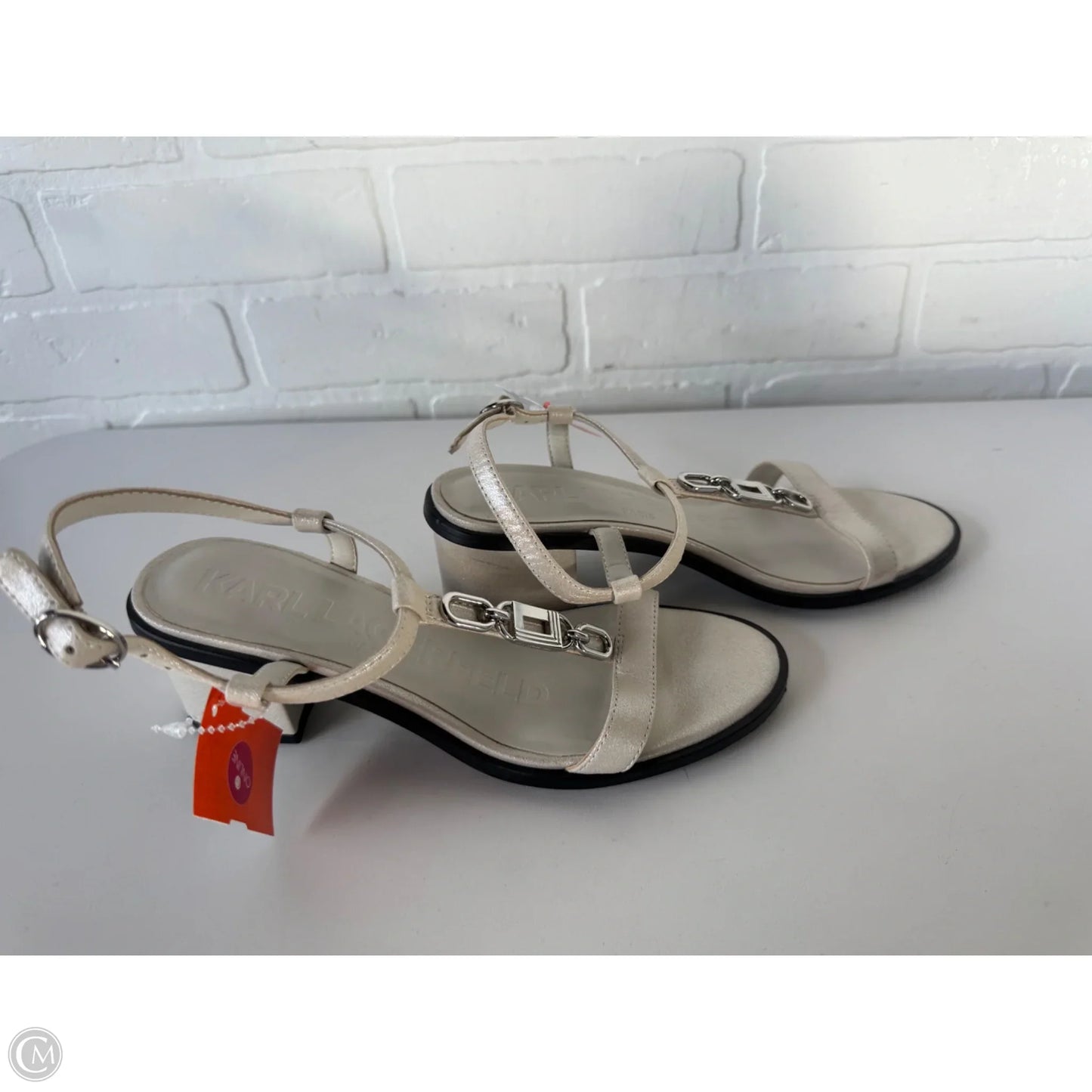 Sandals Designer By Karl Lagerfeld In Cream & Silver, Size: 6