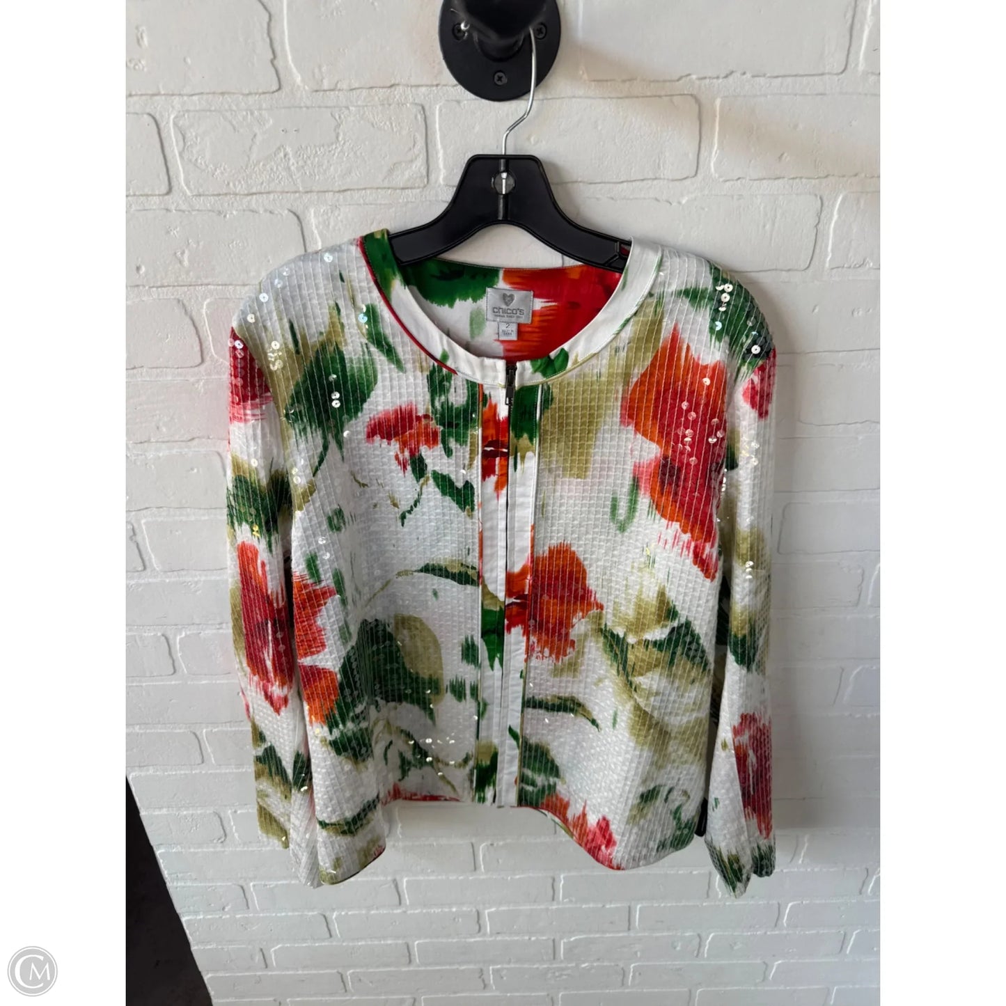 Jacket Other By Chicos In Green & White, Size: L