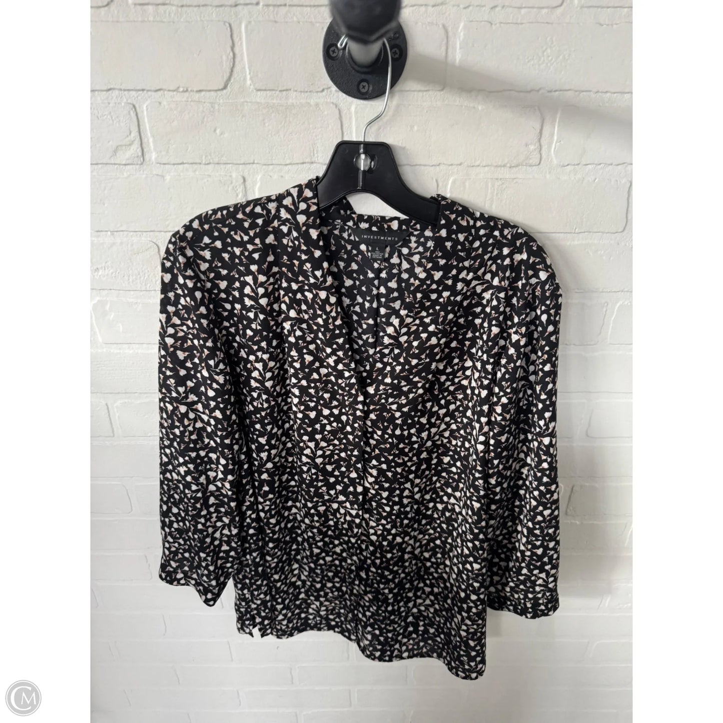 Blouse Long Sleeve By Investments In Black & Cream, Size: L