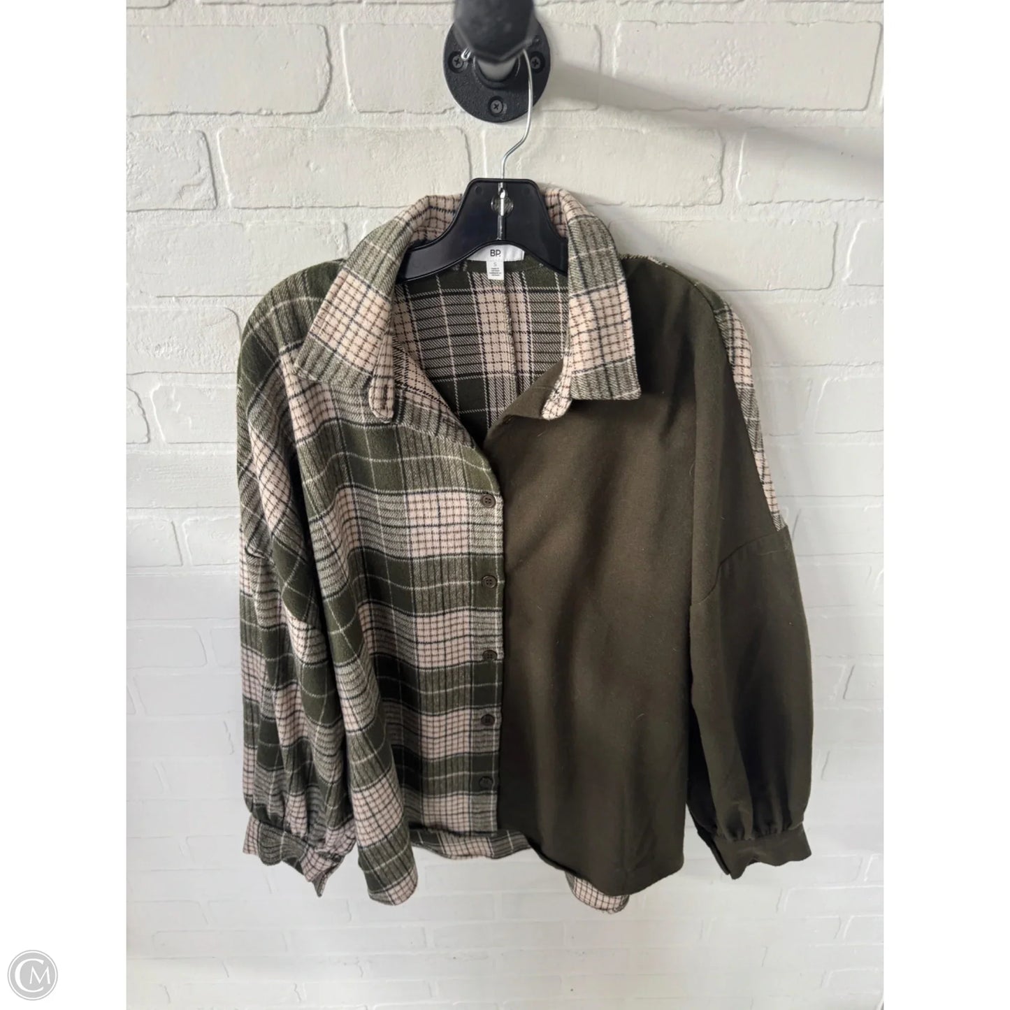 Jacket Shirt By Bp In Cream & Green, Size: S