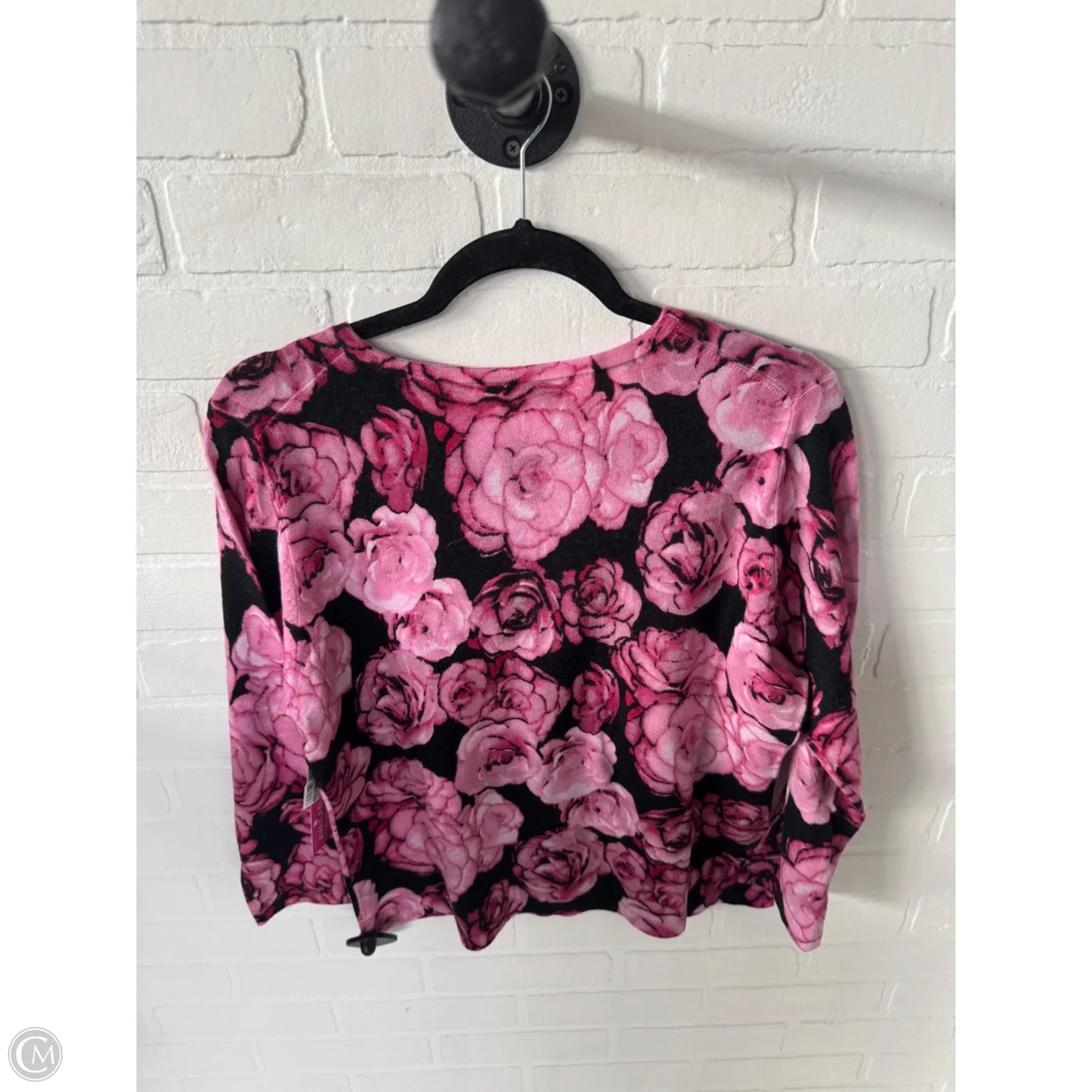 Sweater Cardigan By Garnet Hill In Black & Pink, Size: Xl