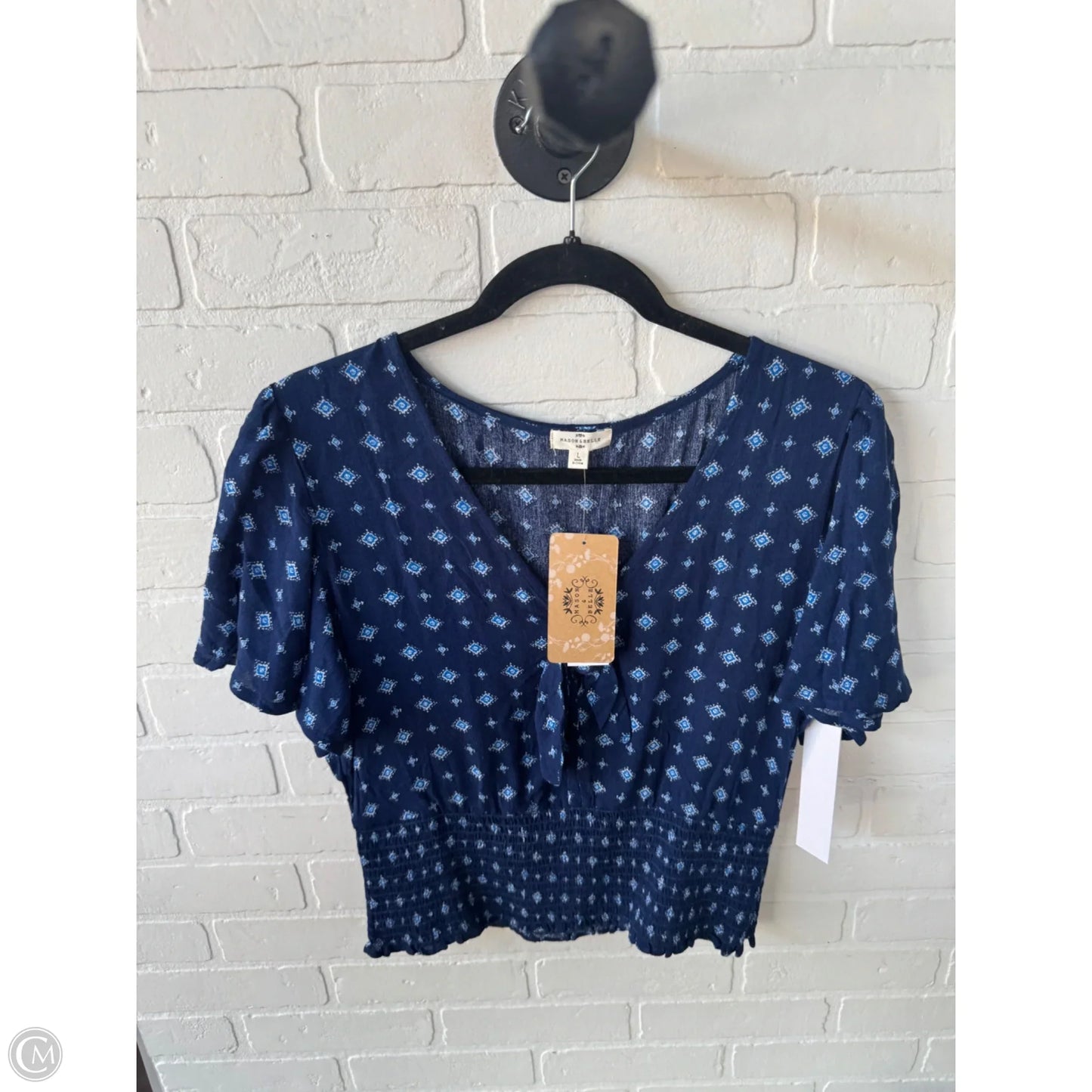 Top Short Sleeve By Mason & Belle In Blue & White, Size: L