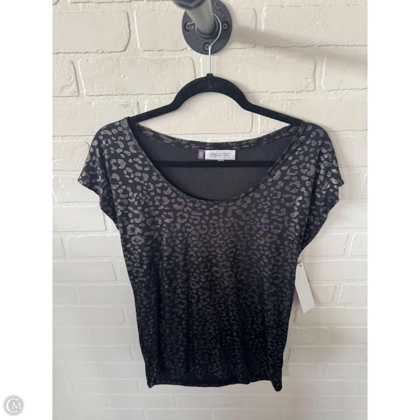 Top Short Sleeve By Jennifer Lopez In Black & Silver, Size: M