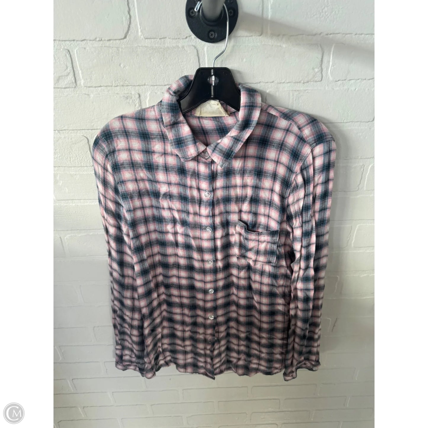 Top Long Sleeve By Sweet Wanderer In Pink & White, Size: L