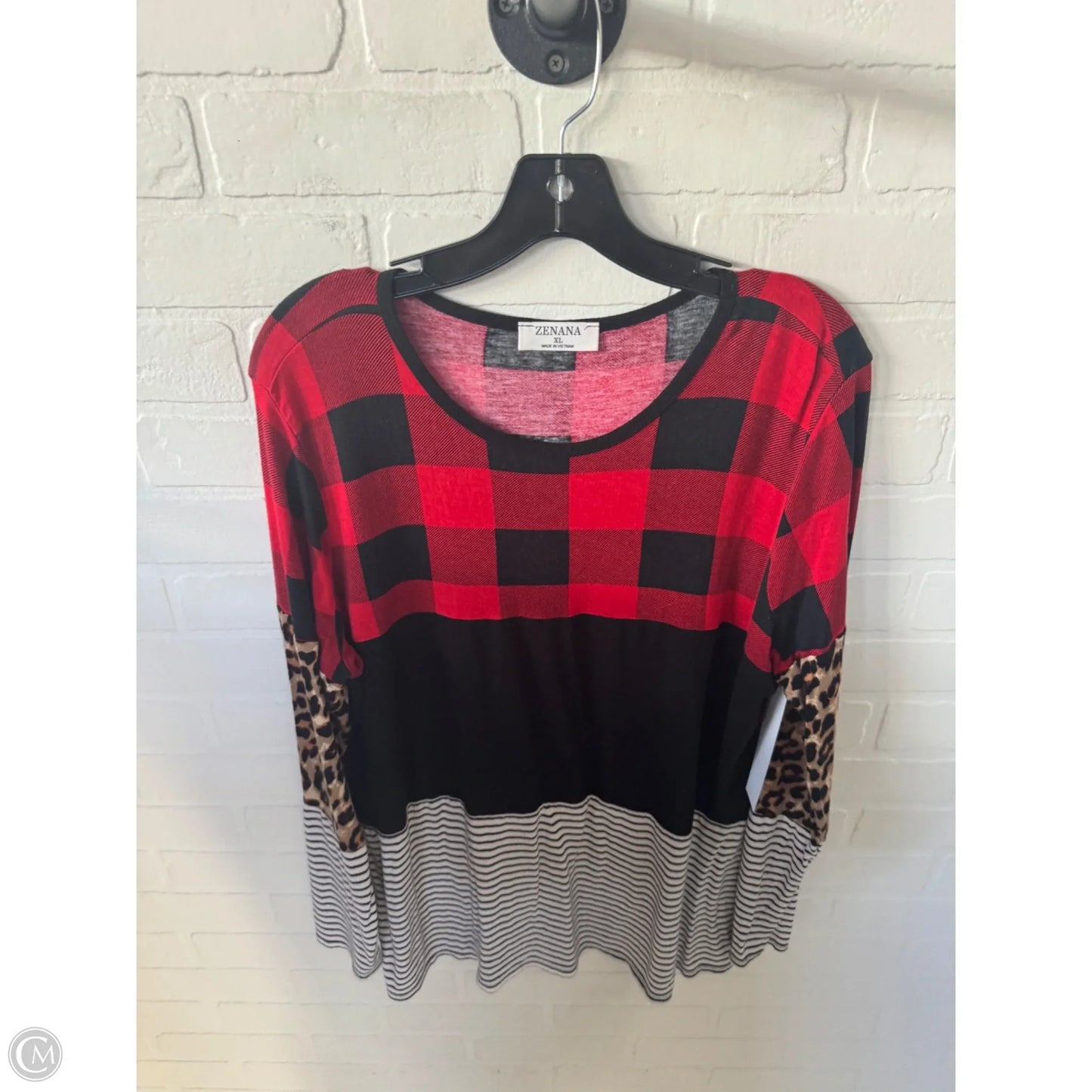 Top Long Sleeve Basic By Zenana In Black & Red, Size: Xl