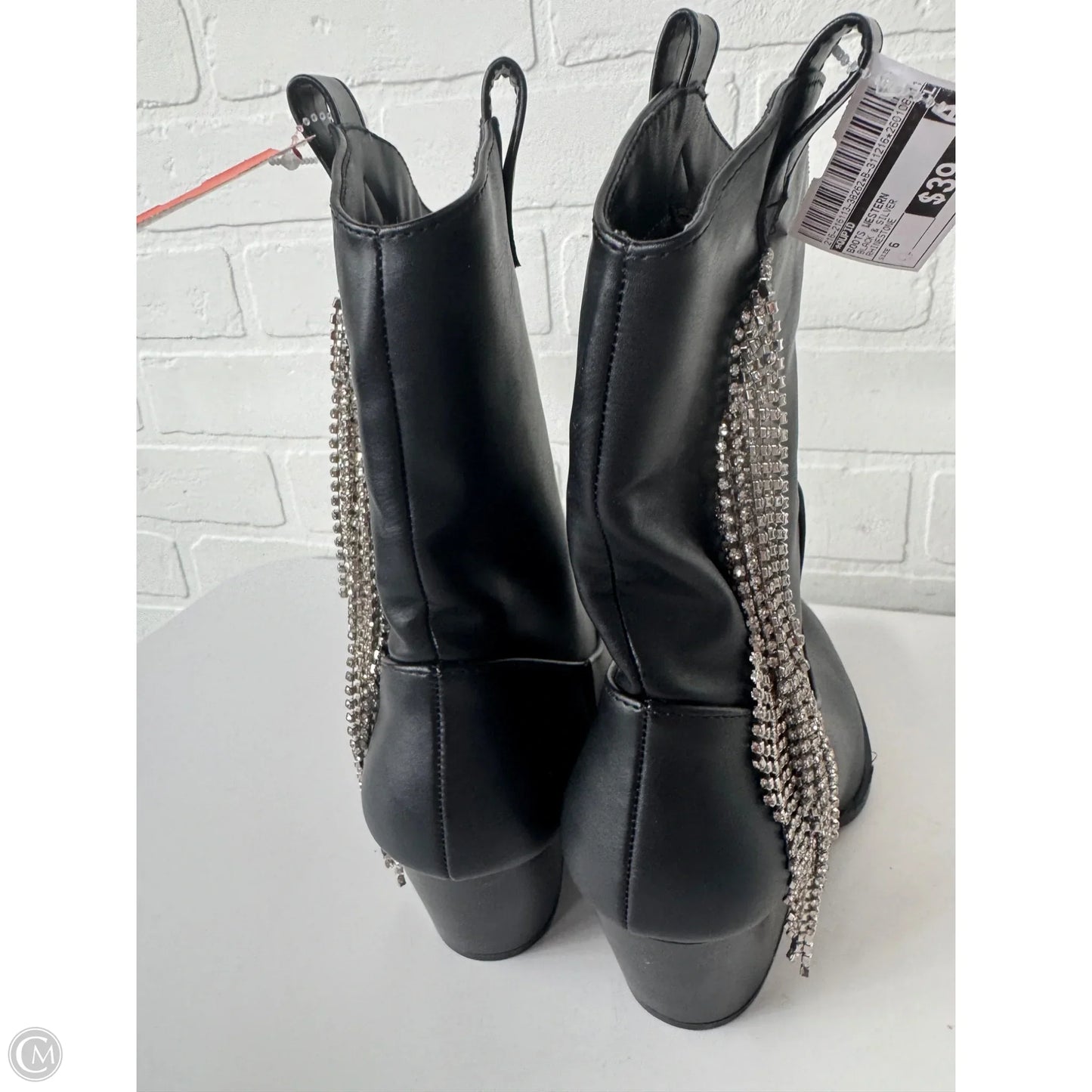 Boots Western By Qupid In Black & Silver, Size: 6