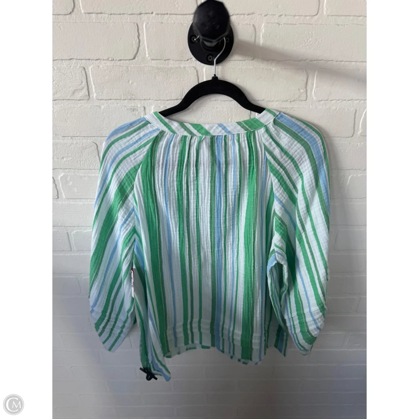 Blouse 3/4 Sleeve By Talbots In Green & White, Size: L