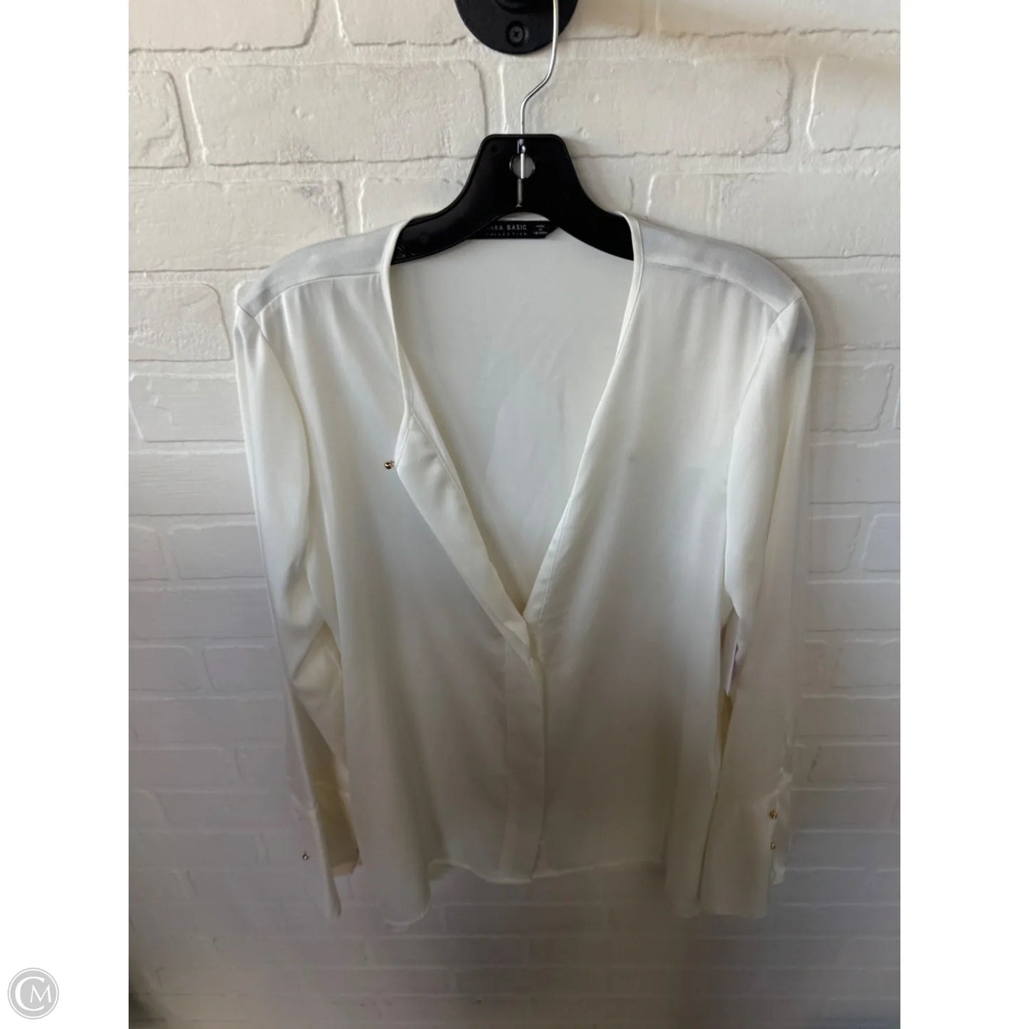 Blouse Long Sleeve By Zara Basic In Ivory, Size: L