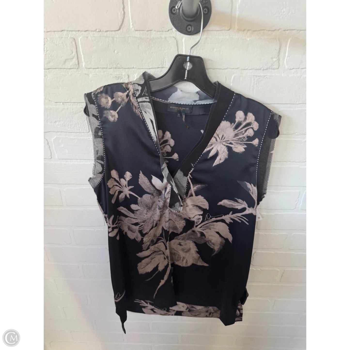 Blouse Sleeveless By Donna Karan In Black & Tan, Size: M