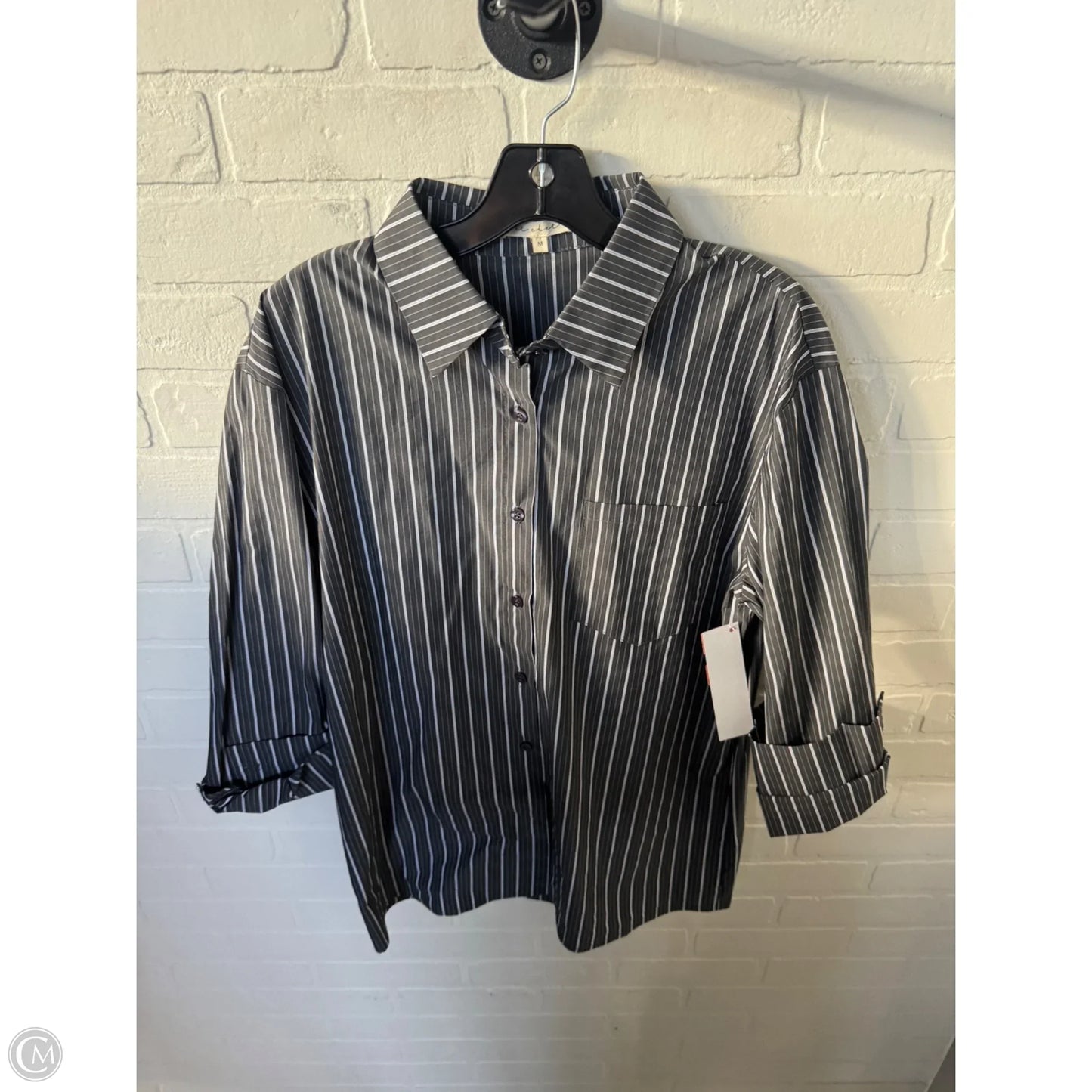 Top Long Sleeve By Clothes Mentor In Grey & White, Size: M