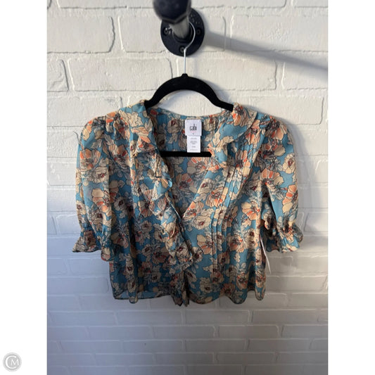 Blouse Short Sleeve By Cabi In Blue & Tan, Size: S