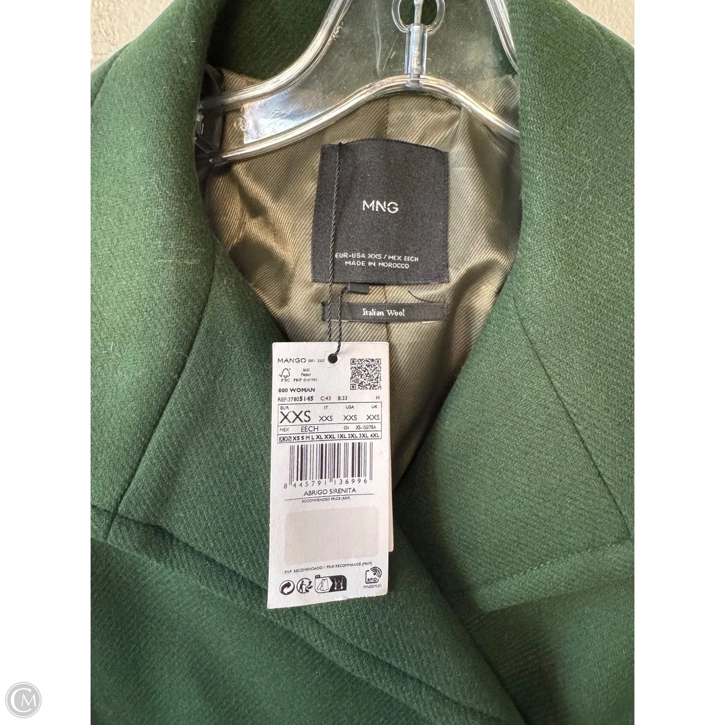 Coat Wool By Mng In Green, Size: Xxs