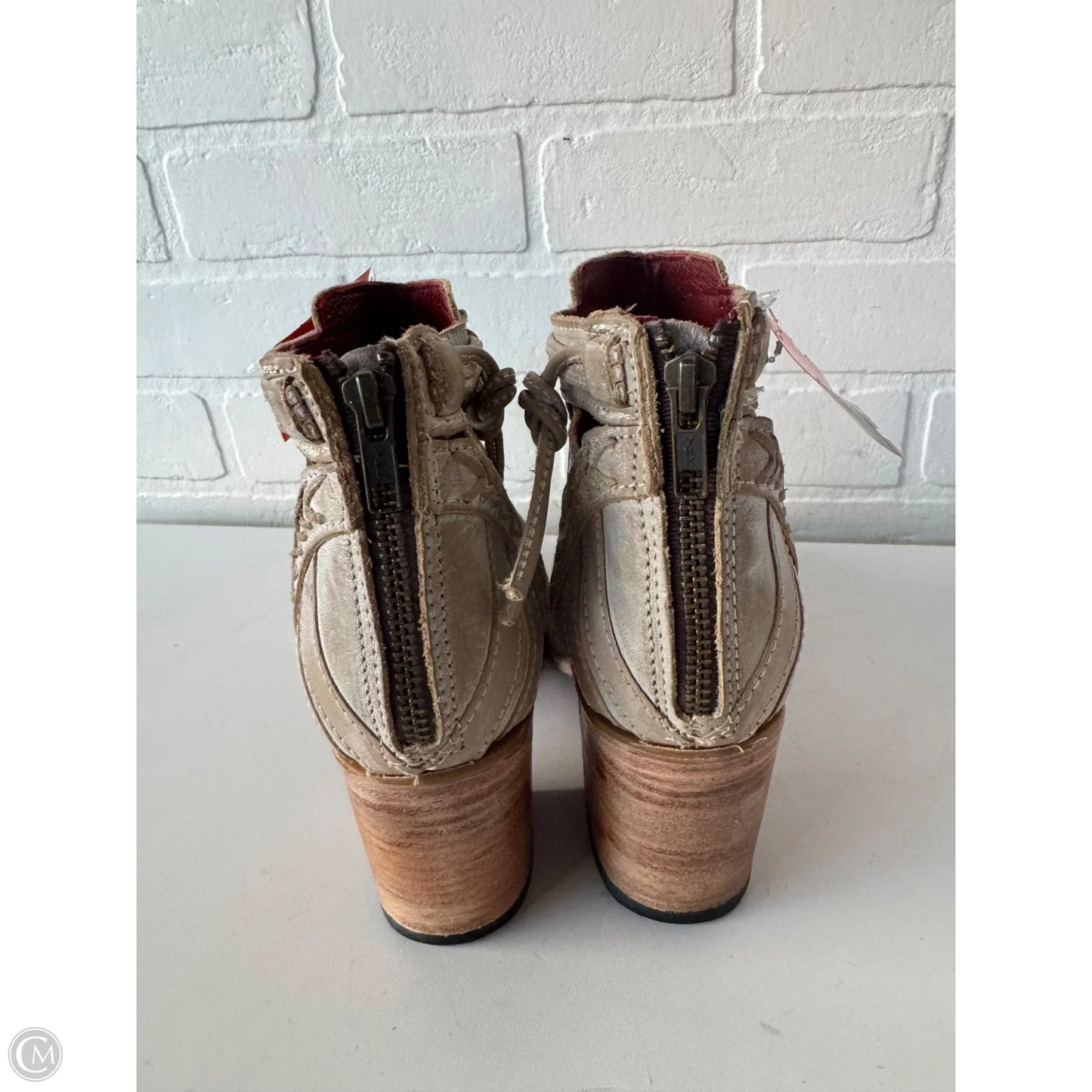 Boots Ankle Heels By Freebird In Brown & Cream, Size: 8