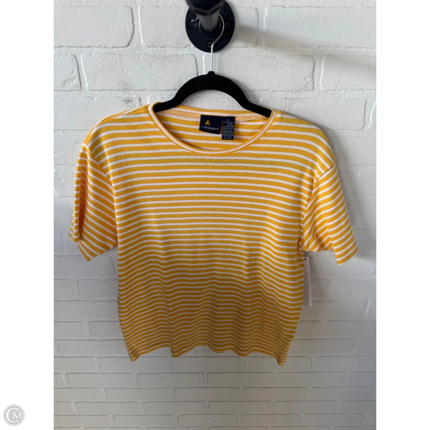 Top Short Sleeve By Liz Sport In White & Yellow, Size: Xl
