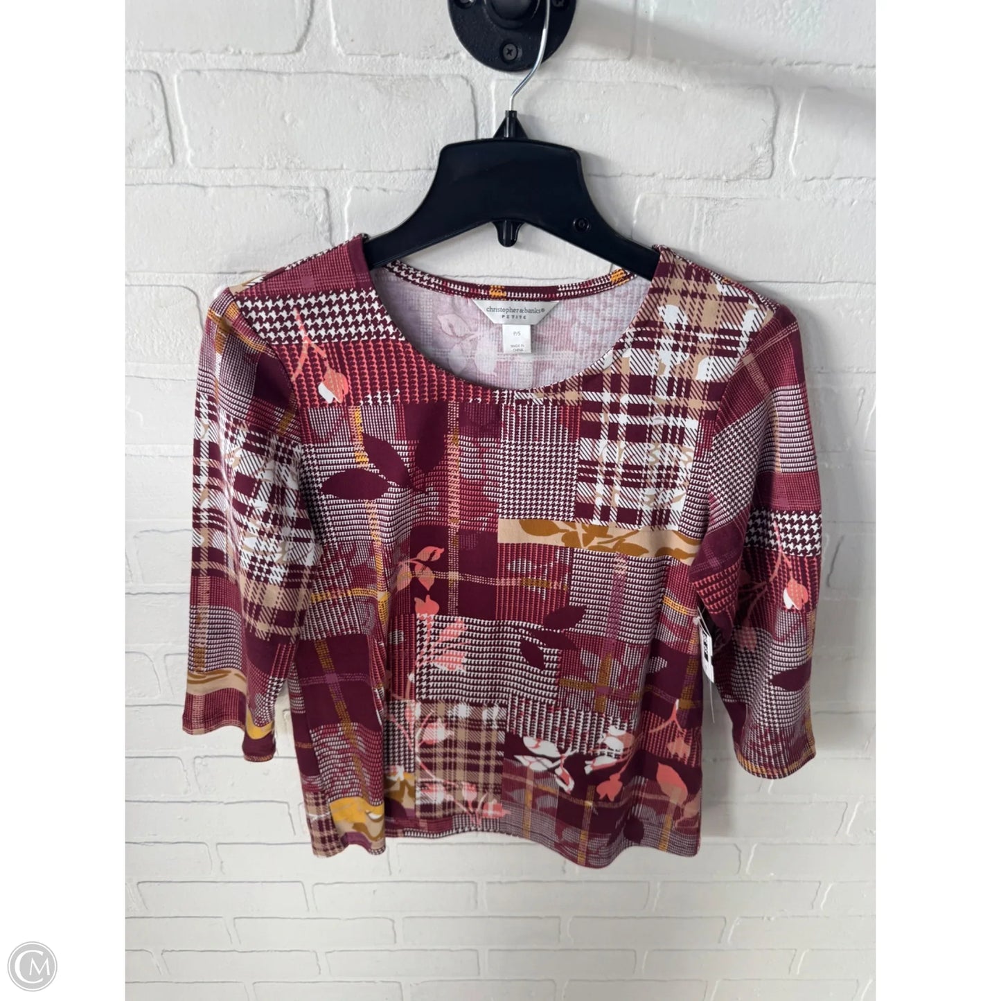 Top 3/4 Sleeve By Christopher And Banks In Red & Tan, Size: Sp