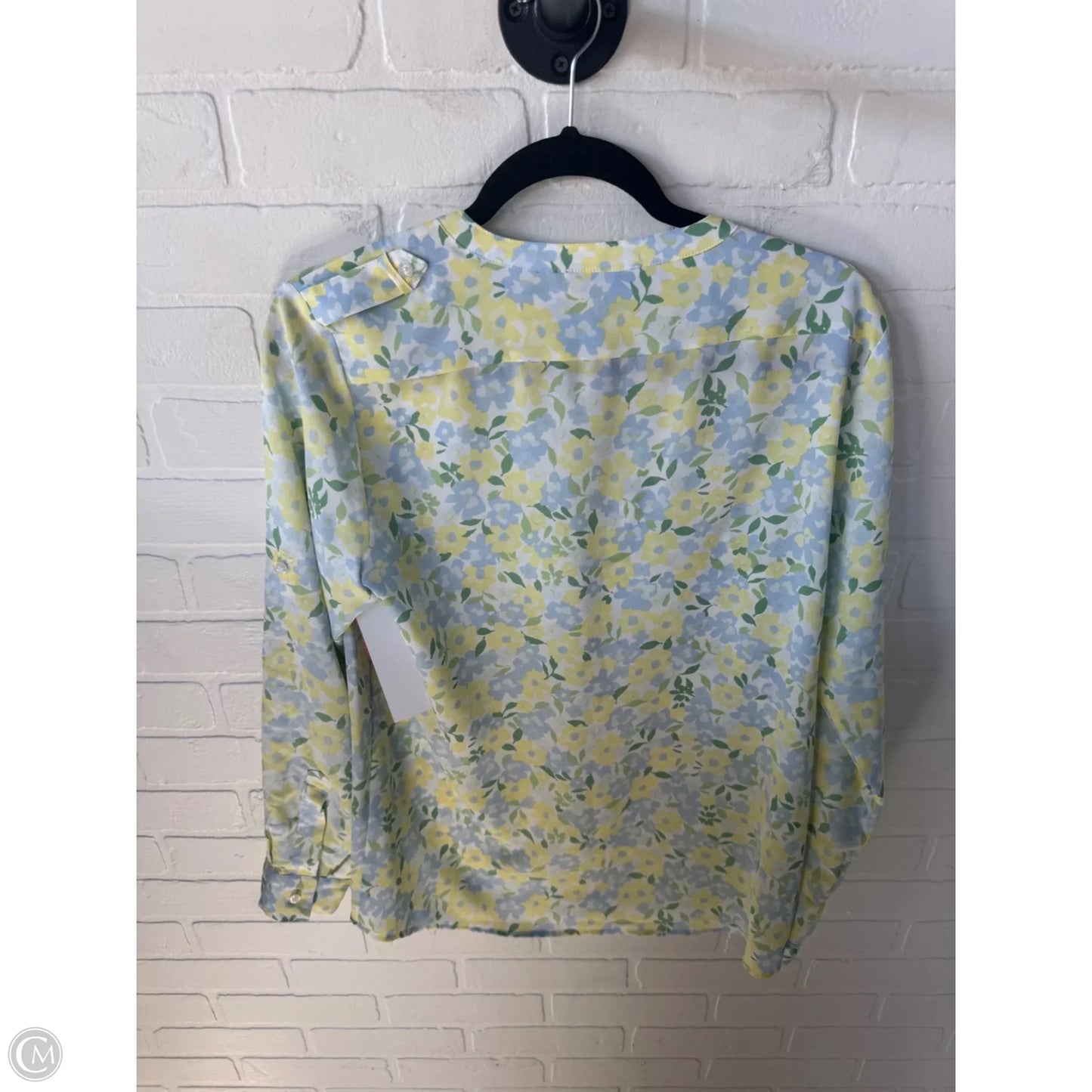 Blouse Long Sleeve By Calvin Klein In Blue & Yellow, Size: M