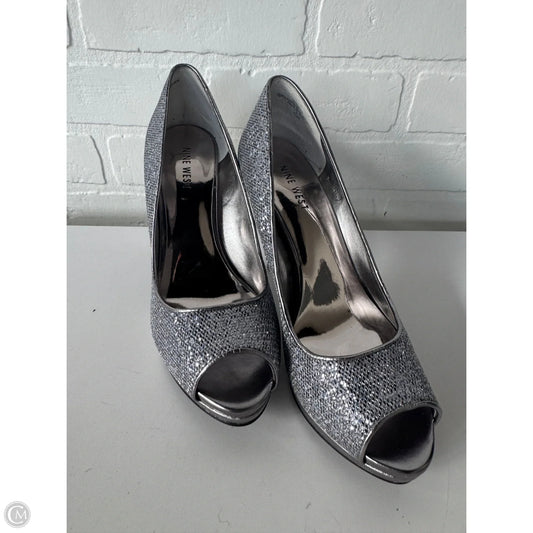 Sandals Heels Stiletto By Nine West In Silver, Size: 7.5