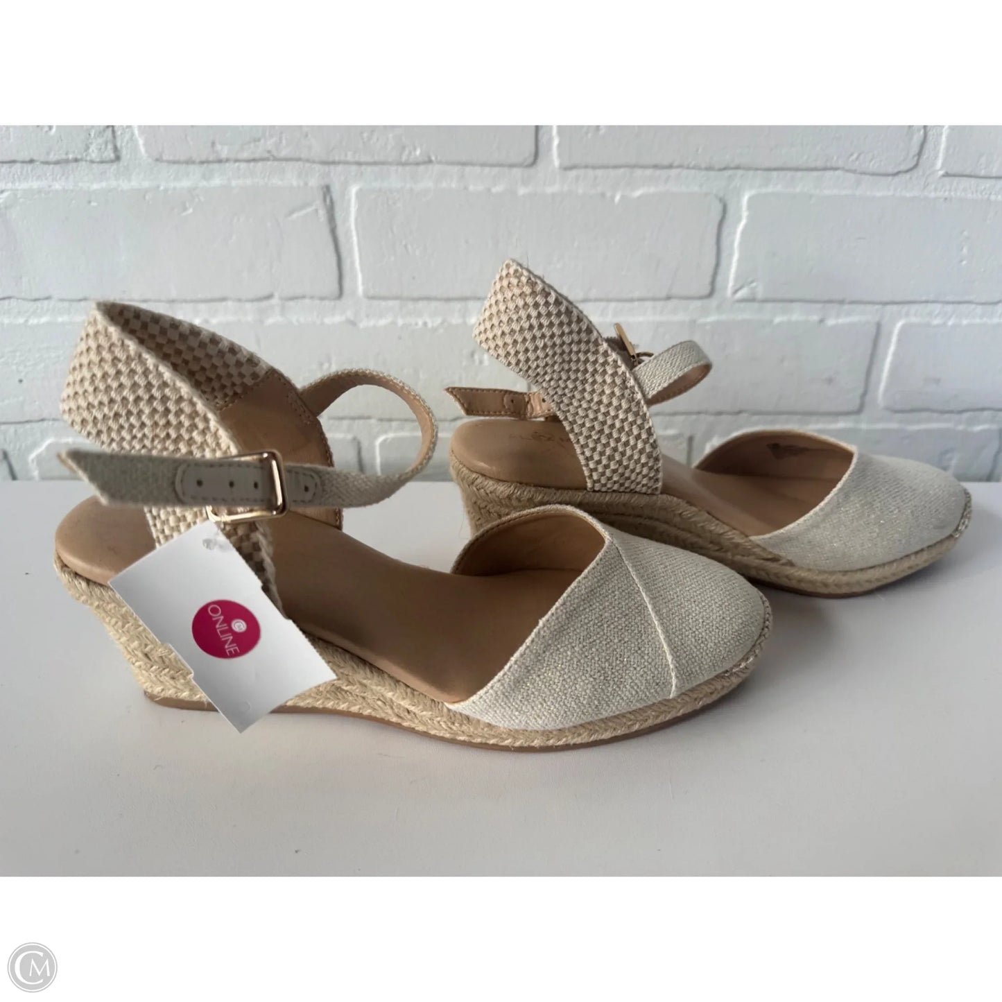 Sandals Heels Wedge By Alex Marie In Cream & Tan, Size: 6.5