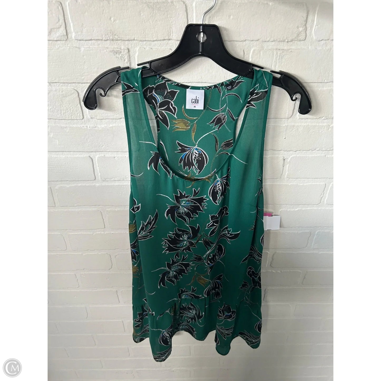 Blouse Sleeveless By Cabi In Green & White, Size: M