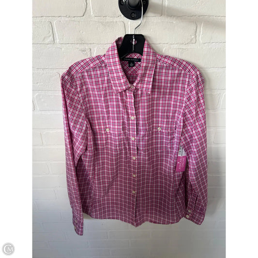 Blouse Long Sleeve By Banana Republic In Pink & White, Size: M