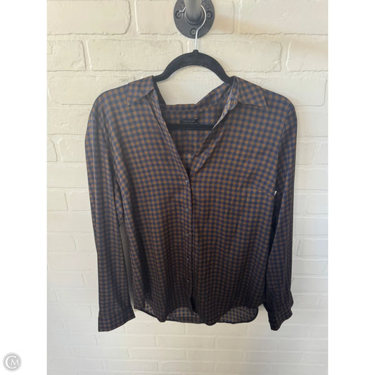 Blouse Long Sleeve By Ann Taylor In Blue & Brown, Size: M