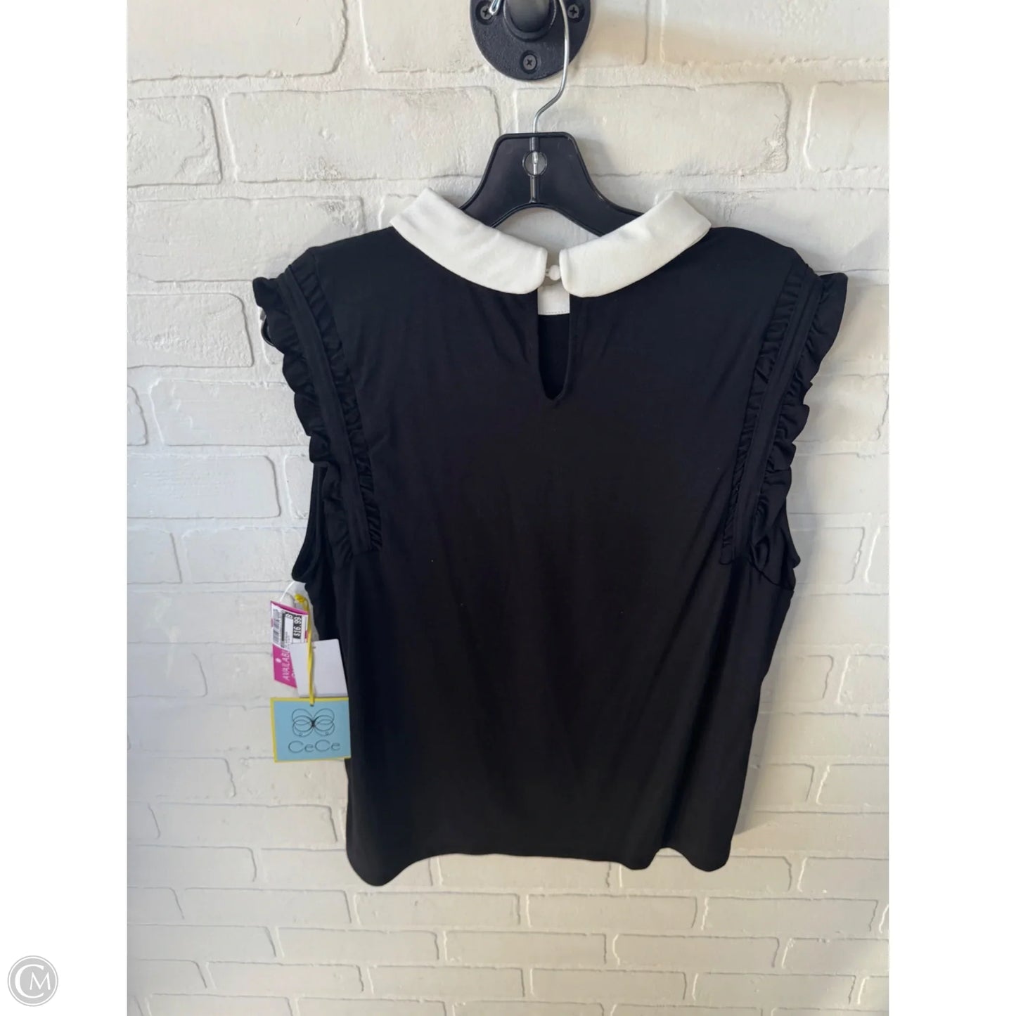 Top Sleeveless By Cece In Black & White, Size: L