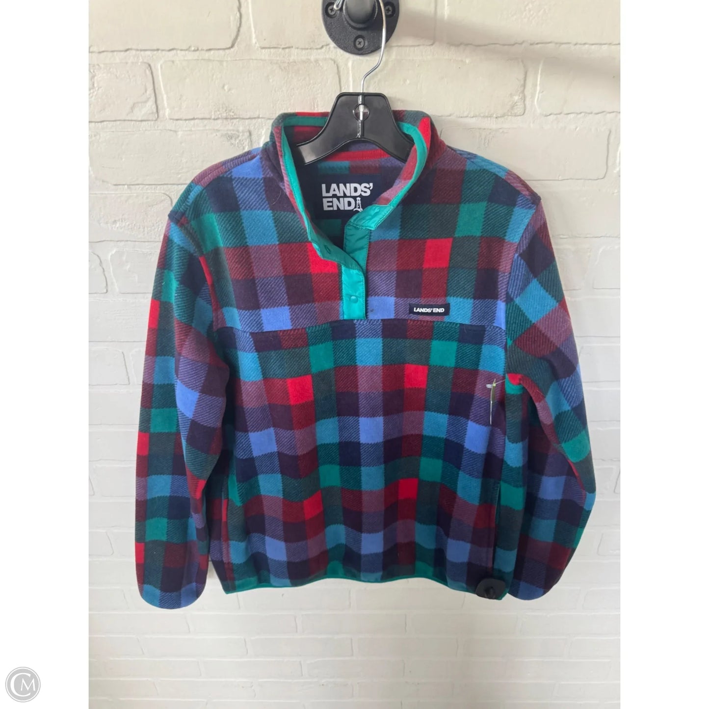 Jacket Fleece By Lands End In Blue & Red, Size: M