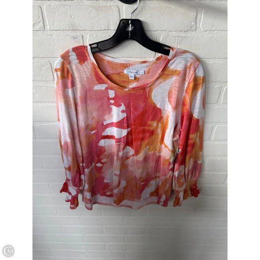 Top Long Sleeve By Chicos In Orange & White, Size: M