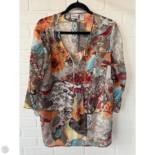 Blouse Long Sleeve By Chicos In Brown & Orange, Size: L
