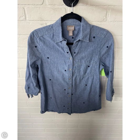 Top 3/4 Sleeve By Chicos In Blue & White, Size: S