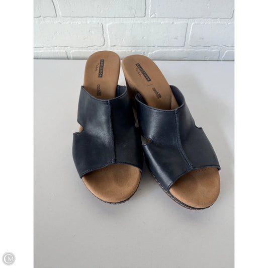 Sandals Heels Wedge By Clarks In Blue & Tan, Size: 9