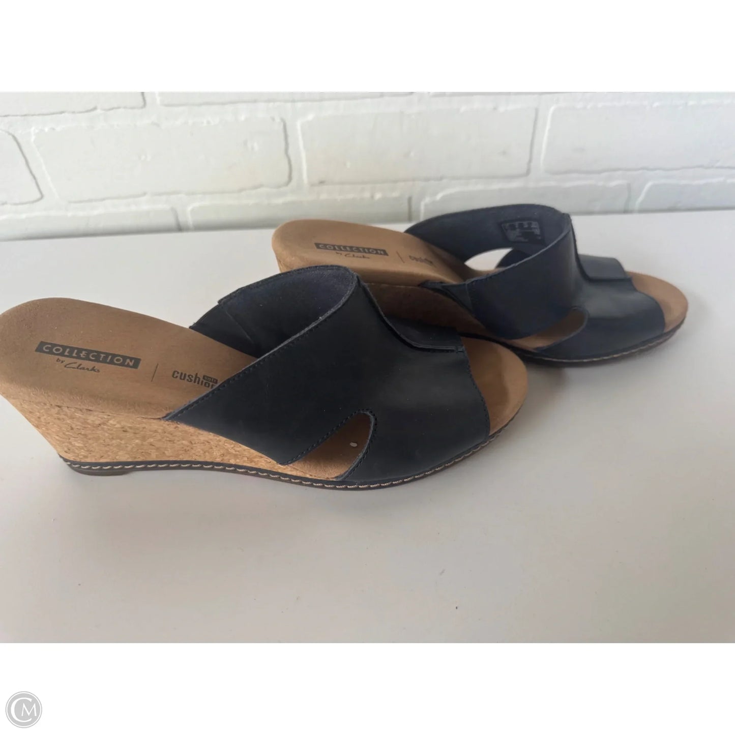 Sandals Heels Wedge By Clarks In Blue & Tan, Size: 9