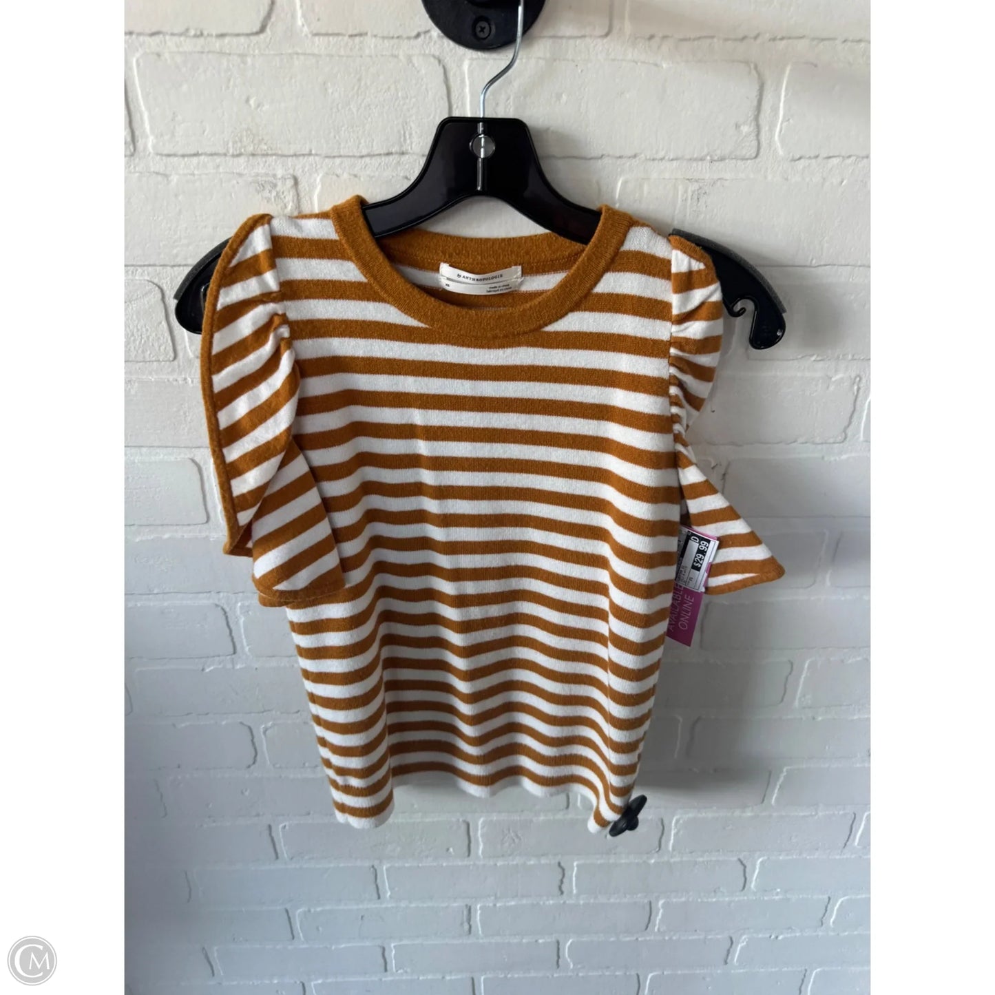 Sweater Short Sleeve By Anthropologie In Gold & White, Size: Xs