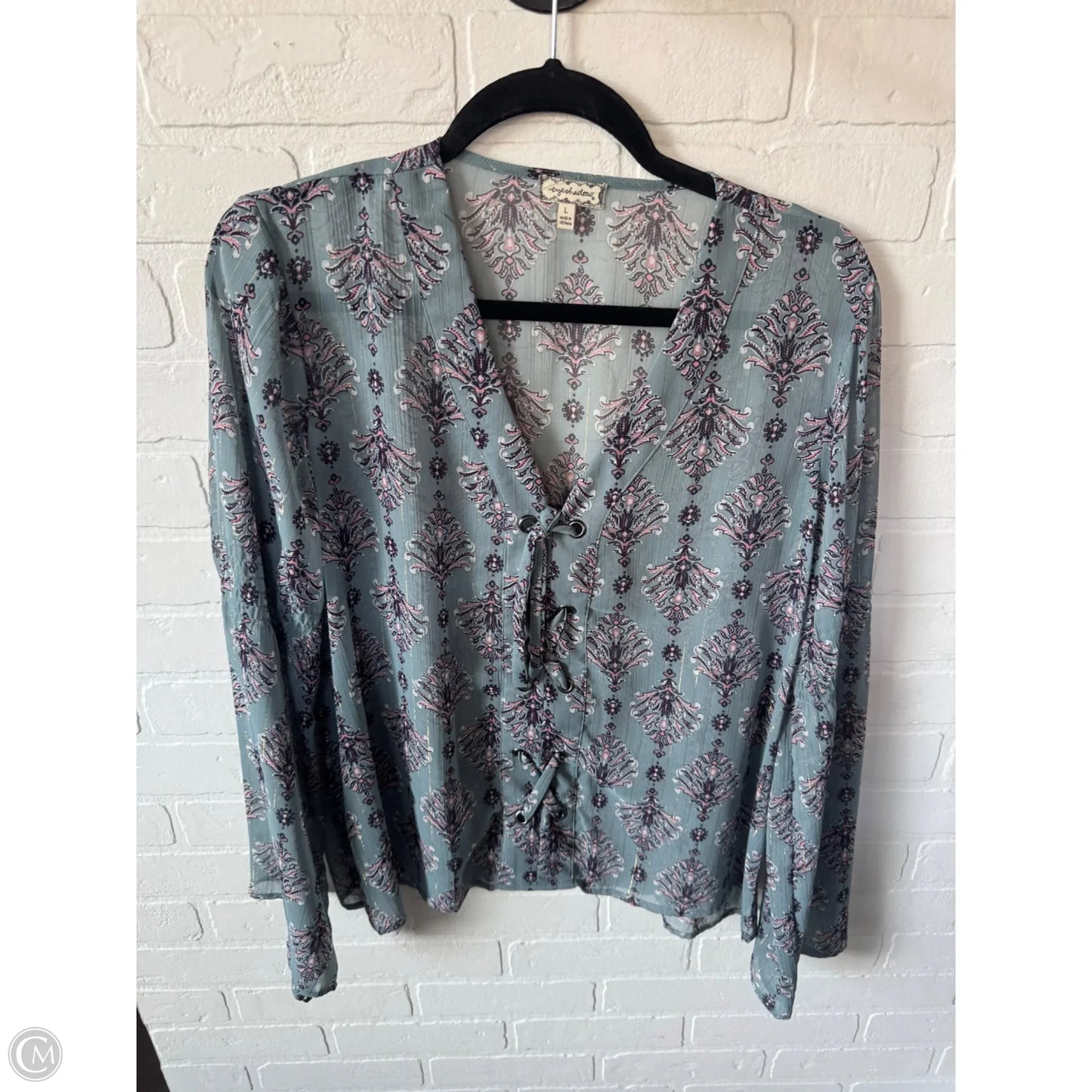 Blouse Long Sleeve By Eyeshadow In Green & Purple, Size: L