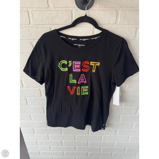 Top Short Sleeve Designer By Karl Lagerfeld In Black & Green, Size: M