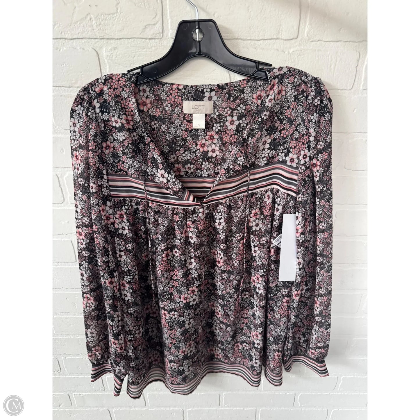 Blouse Long Sleeve By Loft In Black & Pink, Size: S